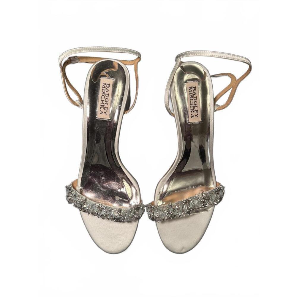 Badgley Mischka Light Blue Embellished Block Heel Sandals, size 8.5